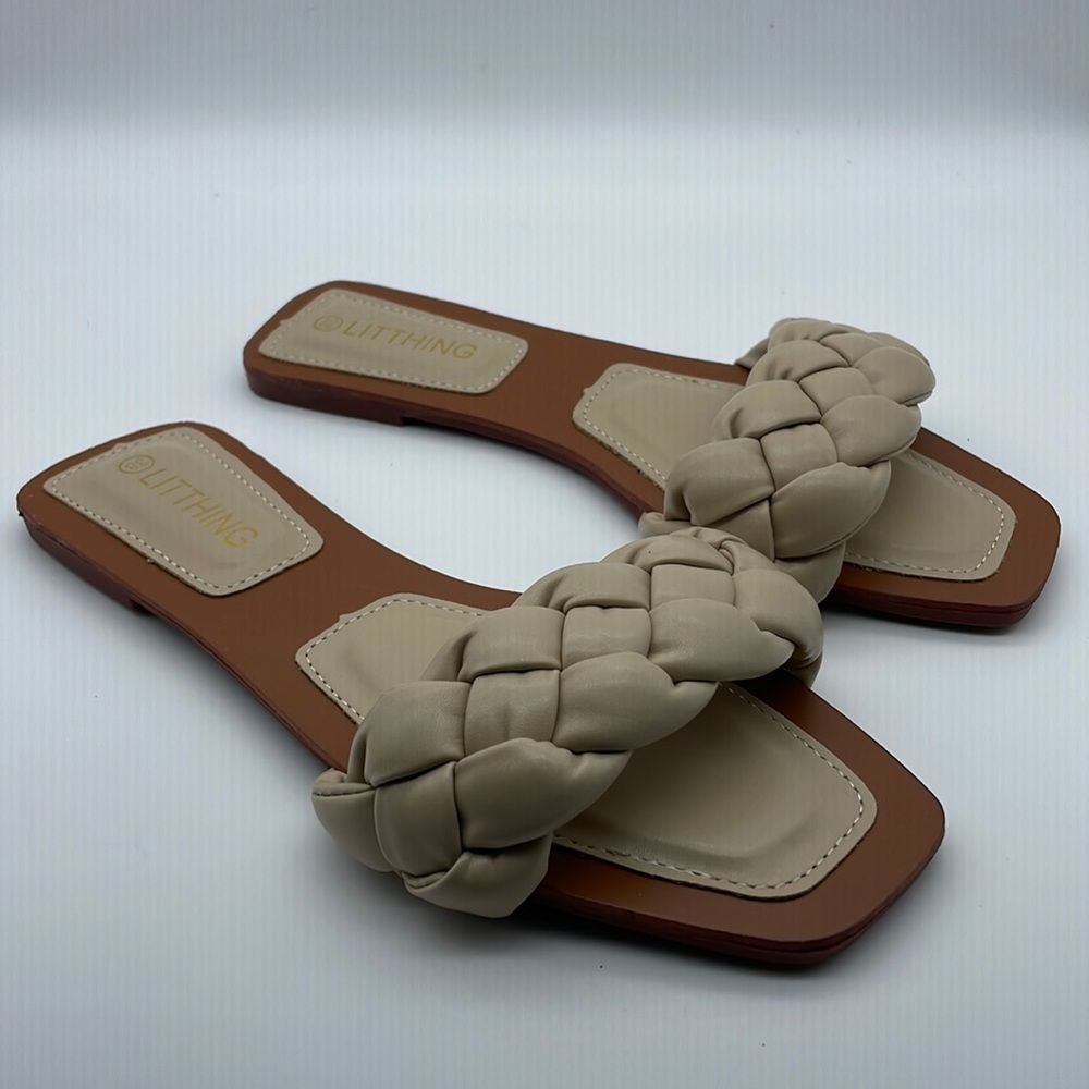 Litthing Square Toe Flat Sandals Size 38 US 7